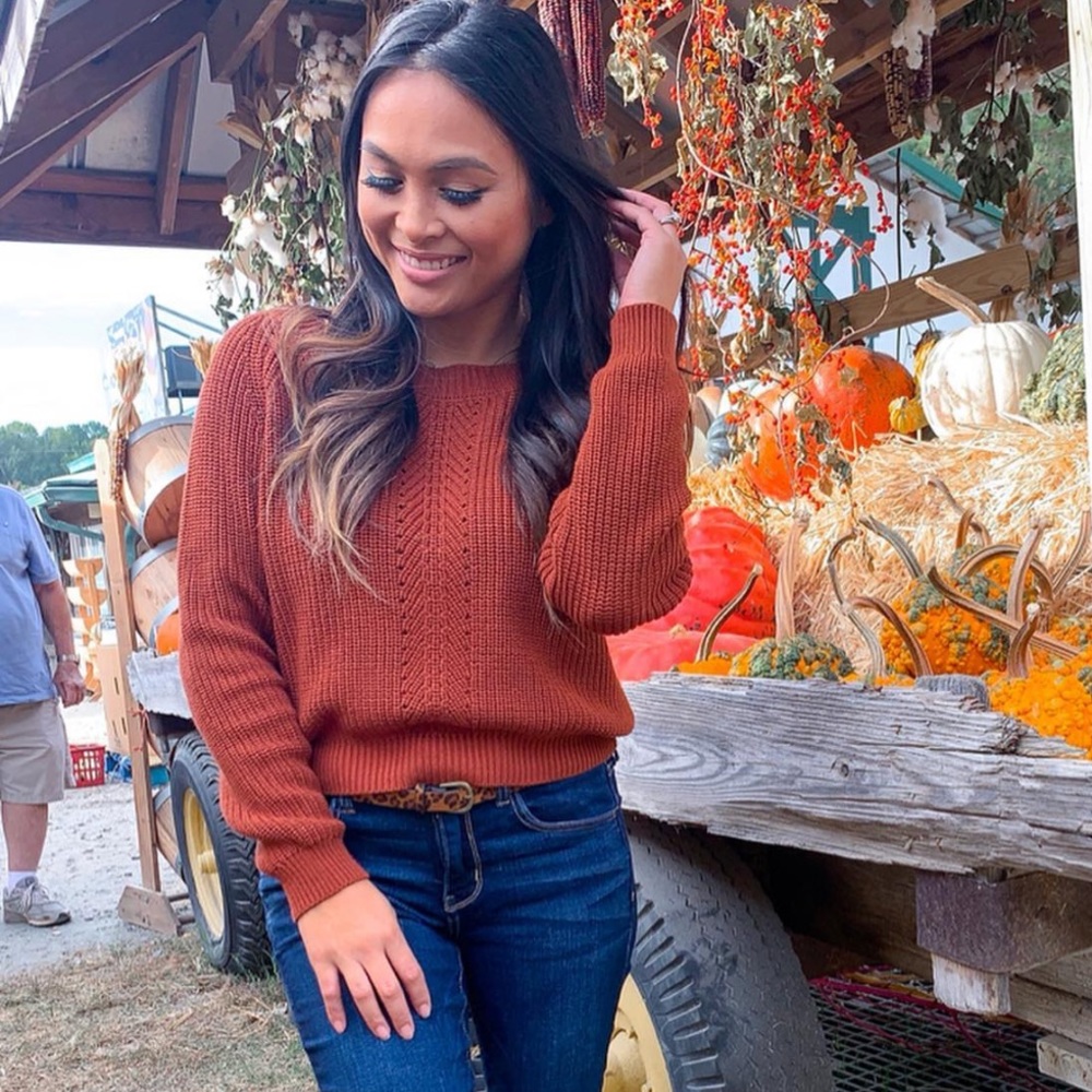 Brown Cropped Cable Knit Sweater